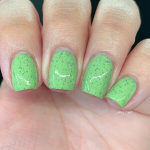 Green crelly with brown flakies indie nail polish - Spellbound Nails Kale Yeah