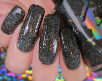 Daggers and Darkness - custom handcrafted black holographic glitter nail polish