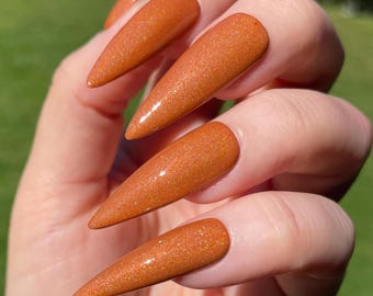 Festive Candy - Esmalte de uñas holográfico naranja quemado, esmalte indie otoñal con aroma a caramelo de maíz