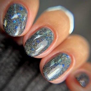 Soul Sucking Fiends - custom handcrafted black holo holographic navy blue glitter nail polish