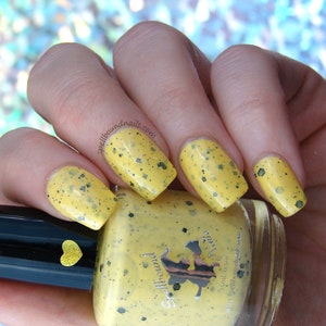 Buzzy Bee custom yellow crelly black glitter nail polish image 6