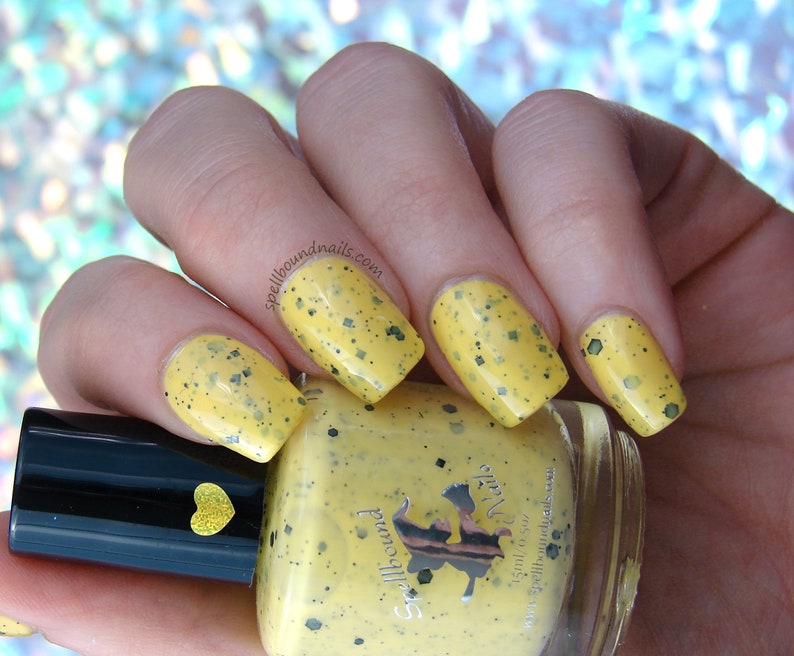 Buzzy Bee custom yellow crelly black glitter nail polish image 6