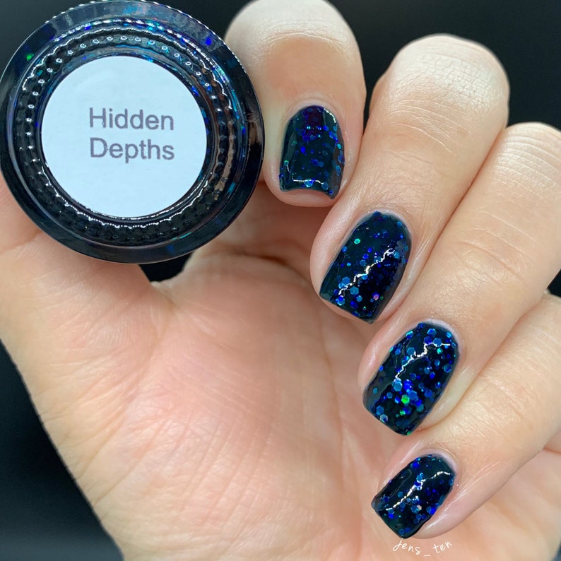 Hidden Depths custom handcrafted dark blue jelly nail polish image 3