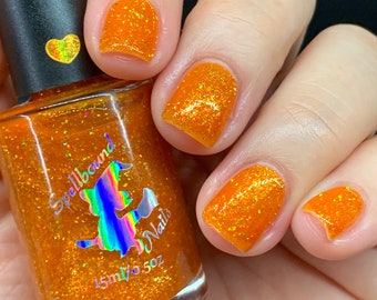 Apollo - Greek Gods and Goddesses [orange jelly nail polish with gold shimmer and holographic glitter]