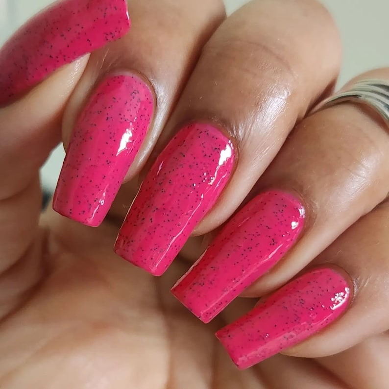 Watermelon Seeds Custom Hot Pink Black Glitter Polish image 7