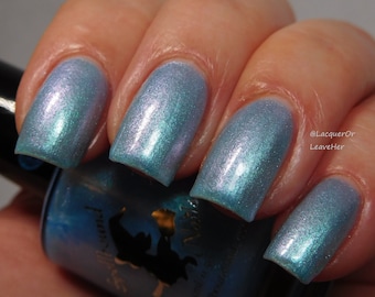 Light blue glow in the dark multi-chrome indie nail polish - Spellbound Nails Last Gasp