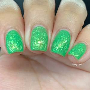 Green jelly pastel glitter indie nail polish - Spellbound Nails Romaine Calm