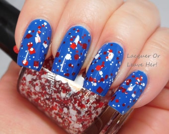 Exploding Letters - custom handcrafted red white glitter topper nail polish