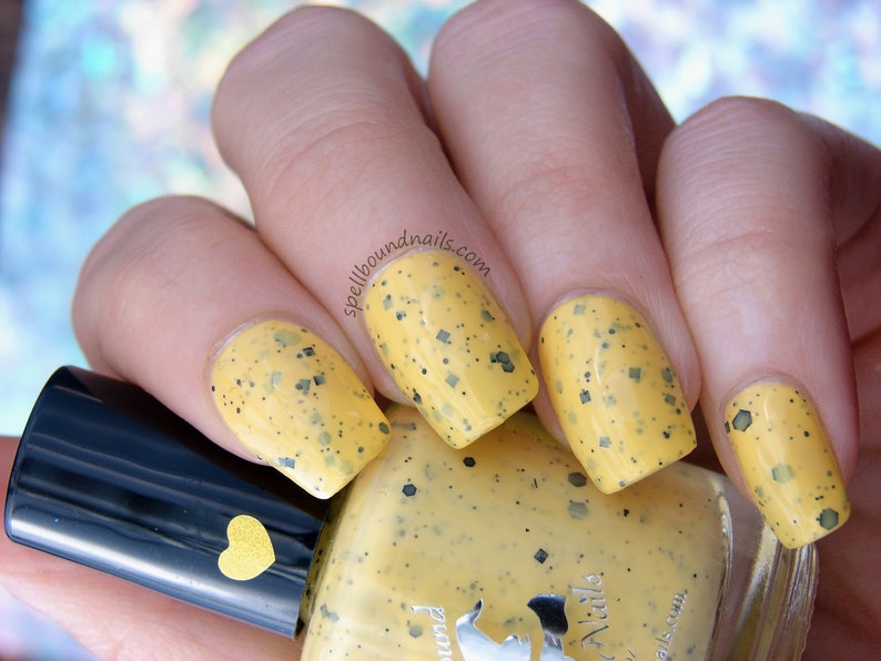 Buzzy Bee custom yellow crelly black glitter nail polish image 7