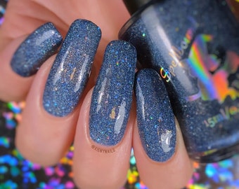 Dark blue holographic glitter indie nail polish - Spellbound Nails Lust