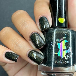 Black gold shimmer indie nail polish - Spellbound Nails Malefic