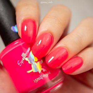 Neon pink creme indie nail polish - Spellbound Nails Abso-Dragon-Fruitly