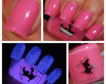 Shapeshifter - custom handcrafted neon pink purple glow in the dark nail polish