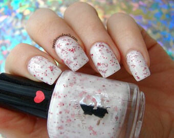 High Strung - white crelly red holographic glitter mini stars indie nail polish