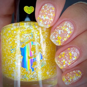 This May Be Corny - custom yellow white glitter topper nail polish