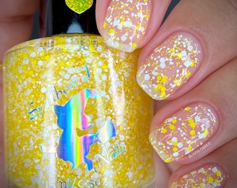 This May Be Corny - custom yellow white glitter topper nail polish