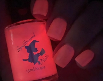 Pink shimmer glow in the dark indie nail polish - Spellbound Nails Aphrodite