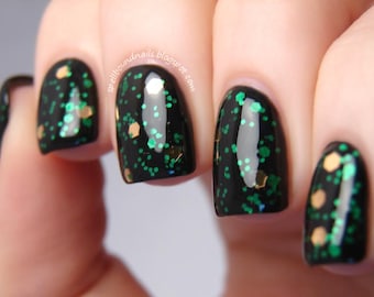 Pot of Gold - gold and green glitter topper indie nail polish
