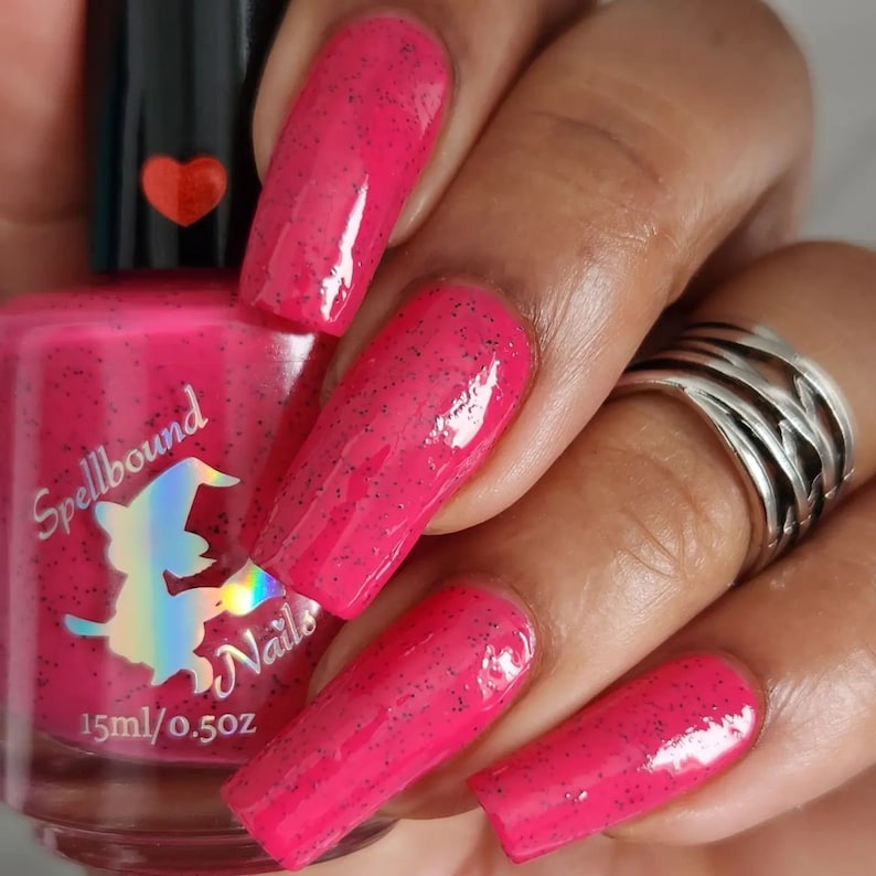 Watermelon Seeds Custom Hot Pink Black Glitter Polish image 6