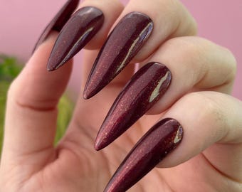 Hallel + Hearth - Esmalte de uñas rojo burdeos intenso con brillo, esmalte de uñas indie para Hanukkah