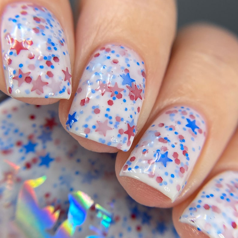 Star Spangled White Crelly Red Blue Glitter Nail Polish image 6