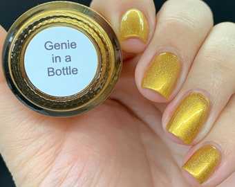 Genie in a Bottle - custom handcrafted yellow gold holographic nail polish