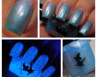 Prophecy - custom handcrafted light blue glow in the dark multi-chrome witchcraft and wizardry nail polish