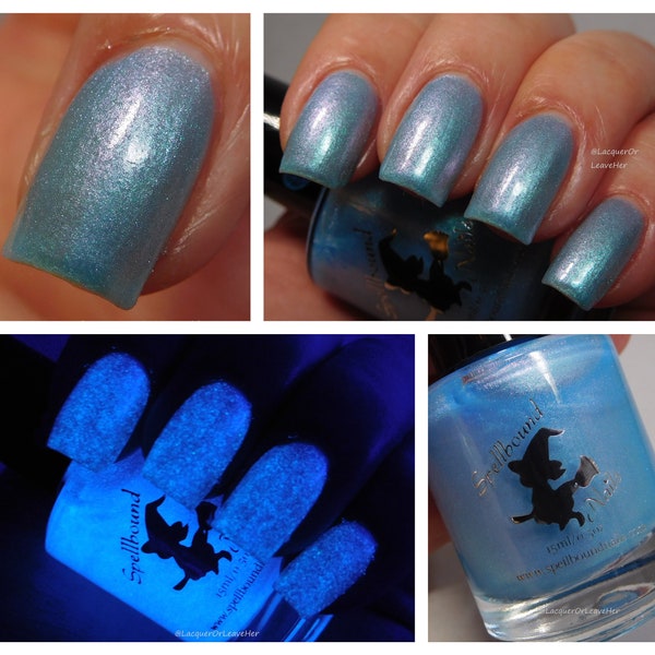 Prophecy - custom handcrafted light blue glow in the dark multi-chrome witchcraft and wizardry nail polish