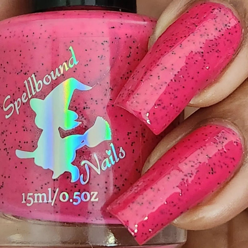 Watermelon Seeds Custom Hot Pink Black Glitter Polish immagine 5