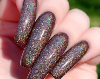 Chocolate Coated Kisses with optional scent - Custom Chocolate Brown Holographic Nail Polish