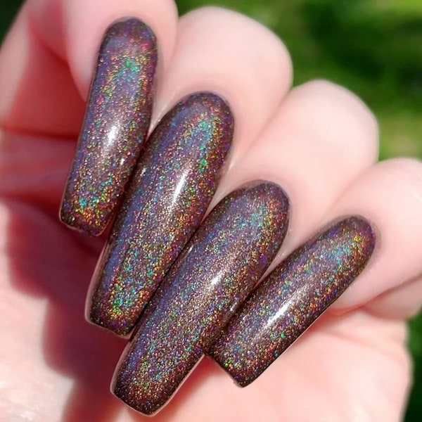 Chocolate Coated Kisses with optional scent - Custom Chocolate Brown Holographic Nail Polish