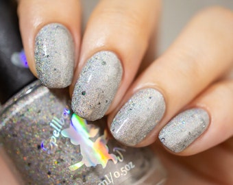 Beyond the Veil - custom handcrafted silver grey holographic glitter nail polish