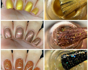 June Yellows - custom handcrafted Rainbow Monthly gold bronze glitter nail polish