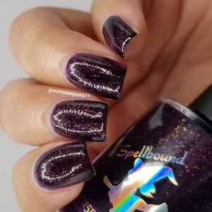 Purple indie nail polish with gold flakies glitter - Spellbound Nails Hestia