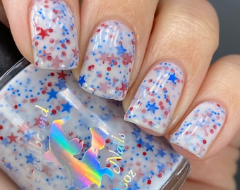 Star Spangled - White Crelly Red Blue Glitter Nail Polish