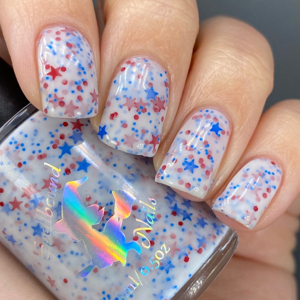 Star Spangled - White Crelly Red Blue Glitter Nail Polish