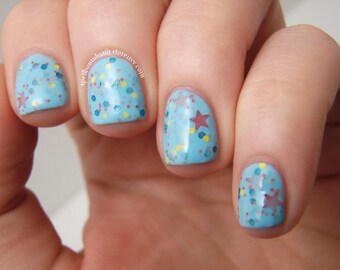 Petals to the Sky - pastel sky blue crelly glitter indie nail polish