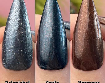 Colección Advertencias Navideñas - Folclore Navideño Oscuro, Belsnickel, Krampus y Gryla, Esmalte de Uñas Indie Gótico