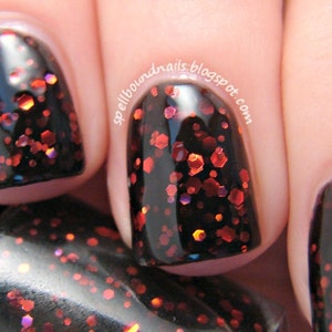 Black jelly red glitter Halloween indie nail polish - Spellbound Nails Black Flame