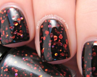 Black jelly red glitter Halloween indie nail polish - Spellbound Nails Black Flame