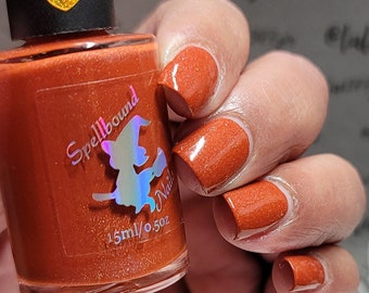 Rust red orange holographic indie nail polish - Spellbound Nails Messenger of the Gods