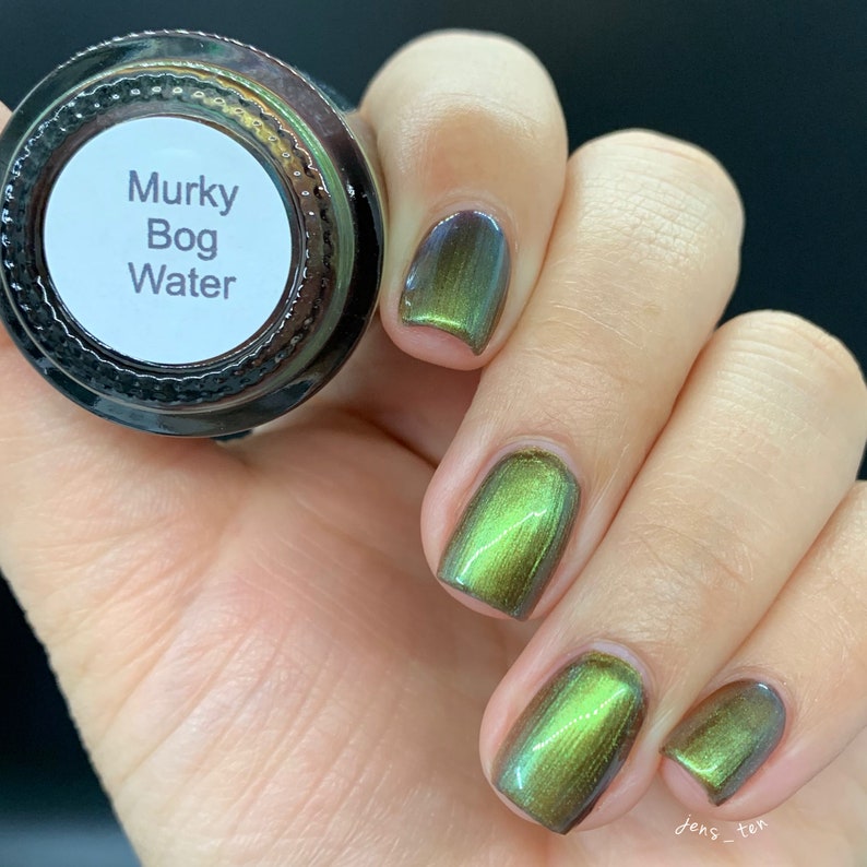 Murky Bog Water custom handcrafted multi-chrome bronze green blue gold nail polish image 3
