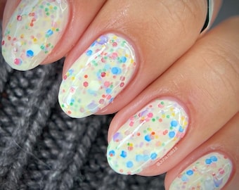 Cake Batter cream crelly with rainbow glitter indie nail polish - Spellbound Nails Upelkuchen