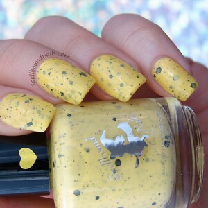 Buzzy Bee custom yellow crelly black glitter nail polish image 4