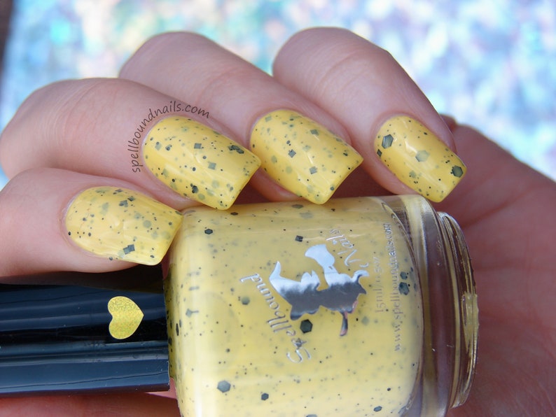 Buzzy Bee custom yellow crelly black glitter nail polish image 4