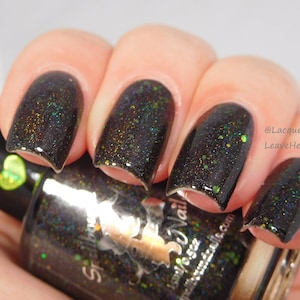 Black holographic green glitter indie nail polish - Spellbound Nails Dark Tidings