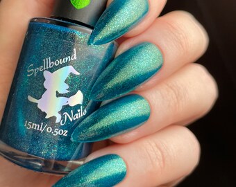 Blue green and gold shimmer indie nail polish - Spellbound Nails Poseidon