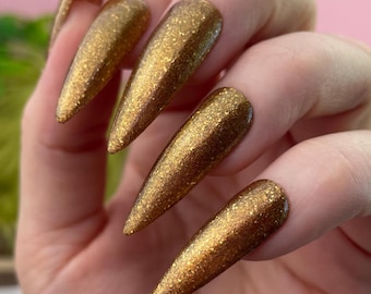 Latke Love - Esmalte de uñas que cambia de color entre cobre y oro, con destellos dorados metálicos, esmalte de uñas indie para Hanukkah