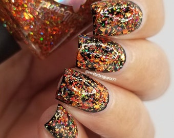 Red orange and yellow glitter topper indie nail polish - Spellbound Nails Hephaestus