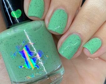 Kale Yeah - custom handcrafted green crelly brown flakies nail polish